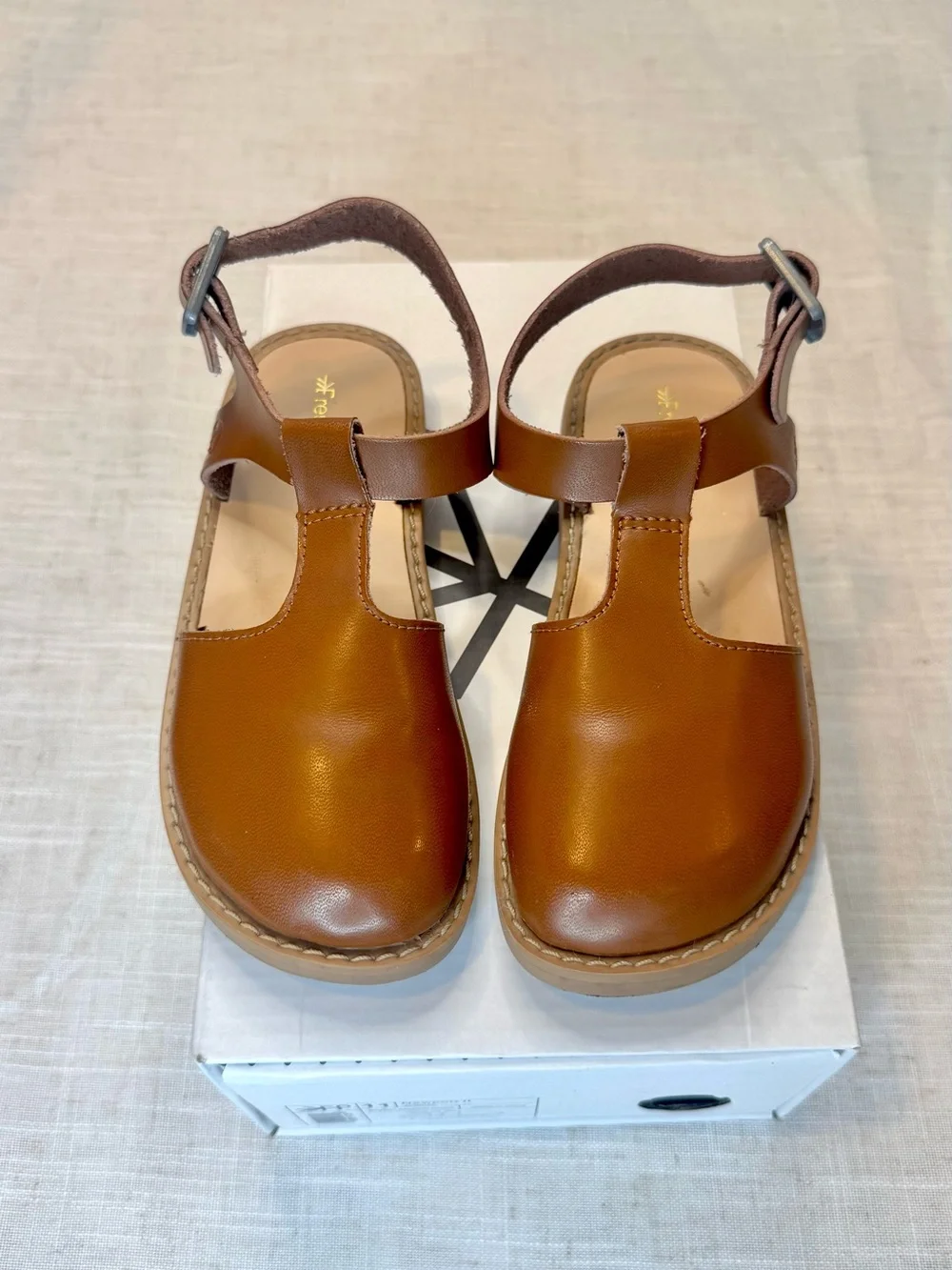 Freshly Picked Newport II Kids T-Strap Sandals in Cognac